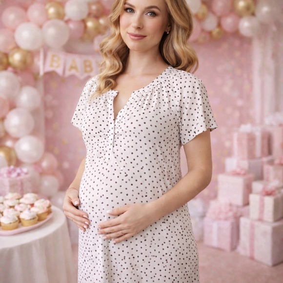 Motherhood Maternity Dresses & Skirts - Motherhood Maternity Dress Black White Polka Dot Stripe Short Sleeve Size S